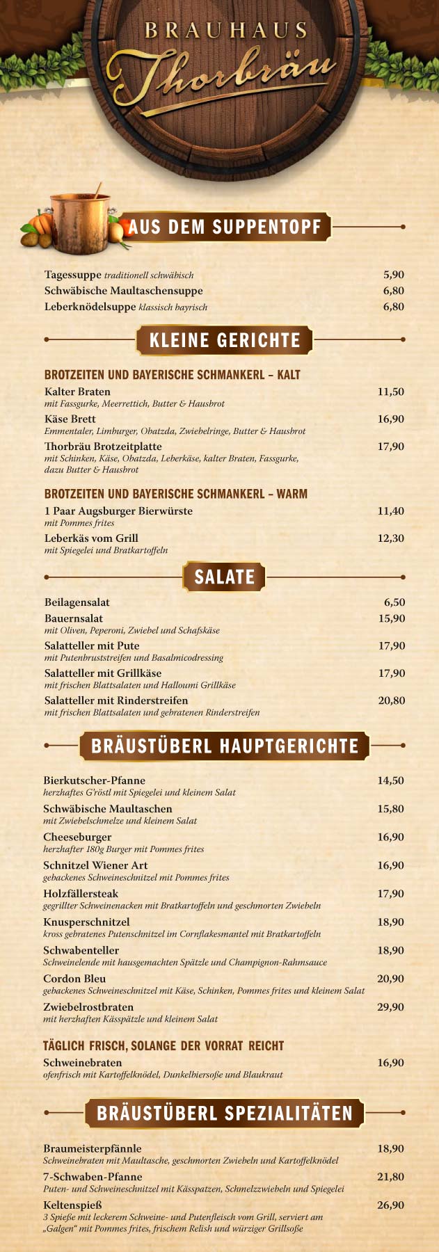 Thorbräu Bräustüberl Speisekarte2024
